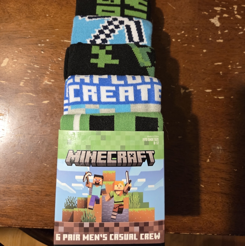 Men's Casual Crew Socks - 6 Pair Pack - Minecraft